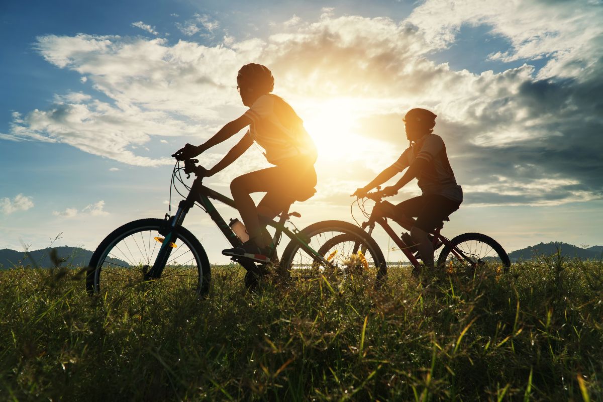 couple riding mountain bike